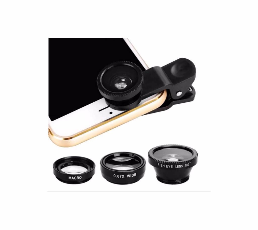 3 in1 Clip-on Mobile Phone Camera Lens Kit 180 Degree