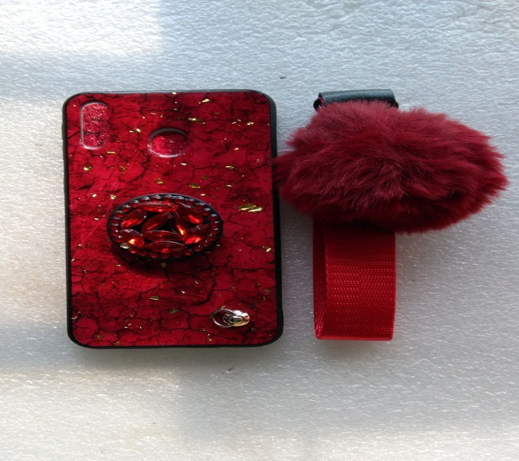 Xiaomi Redmi Note 6 Pro Fashion Case Female Lady Phone Cases Rhinestone Stand Hair Ball Soft Cover Red Girl Casing
