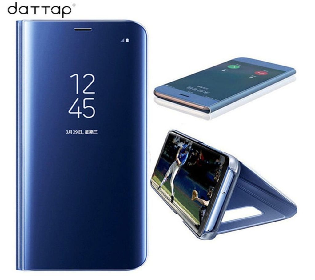 Xiaomi Mi Note 7 Original Smart Luxury Plating Clear View Mirror Leather Stand Flip Cover - Blue