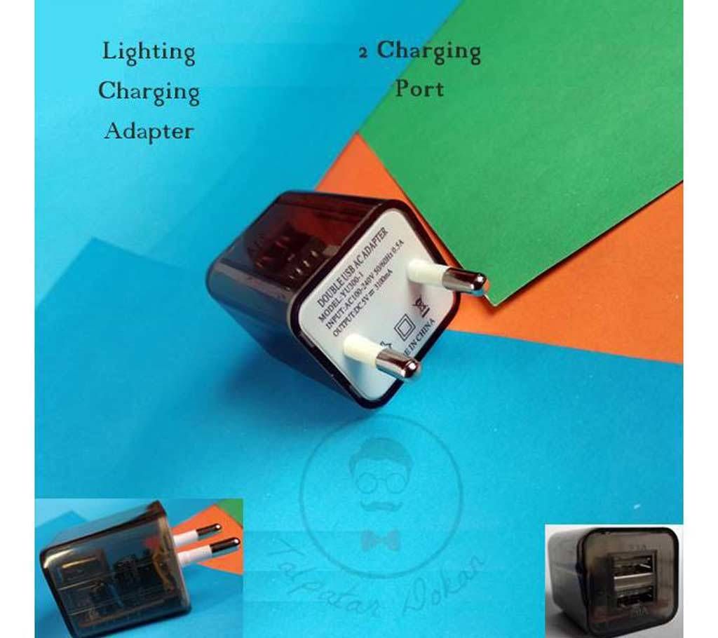 TRANSPARENT 2 PORT CHARGING ADAPTER (Black)