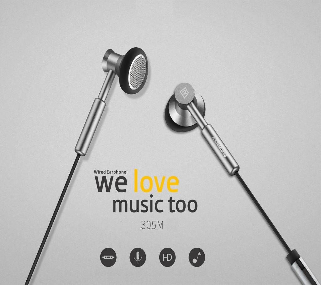 Remax 305M Metal Earphone- Silver