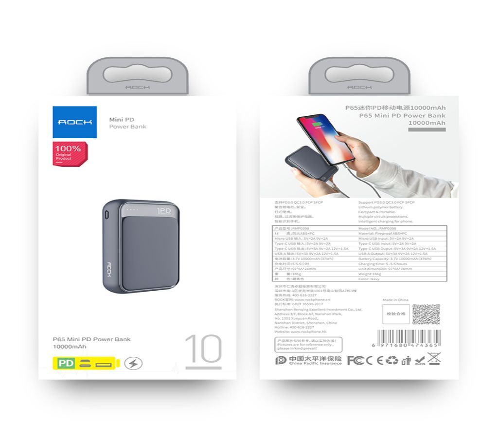 Rock P65 Mini PD QC3.0 Quick Charge Power Bank 10000mAh