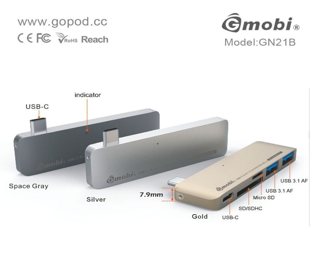 5-in-1 Connection Kit OTG USB Type C Hub 3 USB 3.0 Ports, 2 Card Reader Slots and 1 USB Type C Charging Port