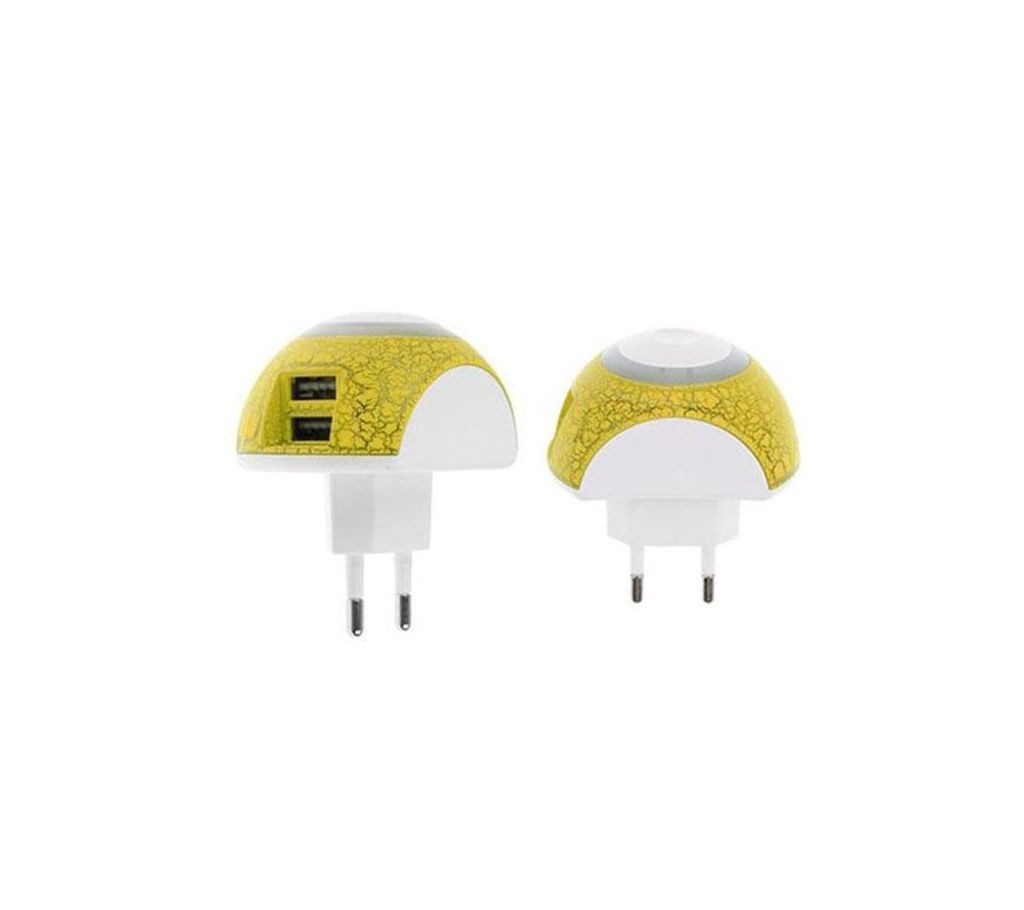 2.1A Touch Sensor LED Dual USB Charger For Android Smartphones, Tablets & Iphone - Yellow (1pcs)