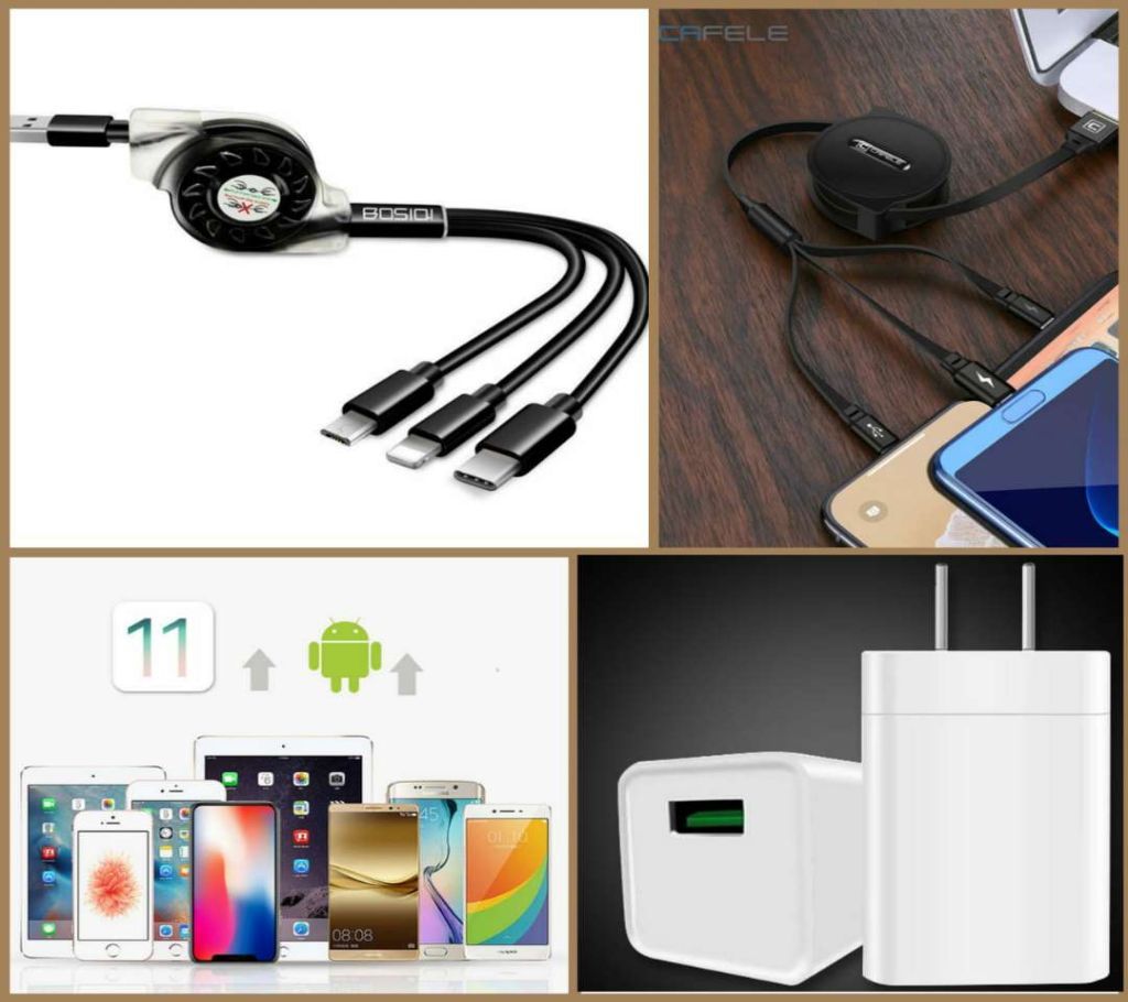 Mobile Charger with 3.3ft Multi 3 in 1 USB Recharge Cable