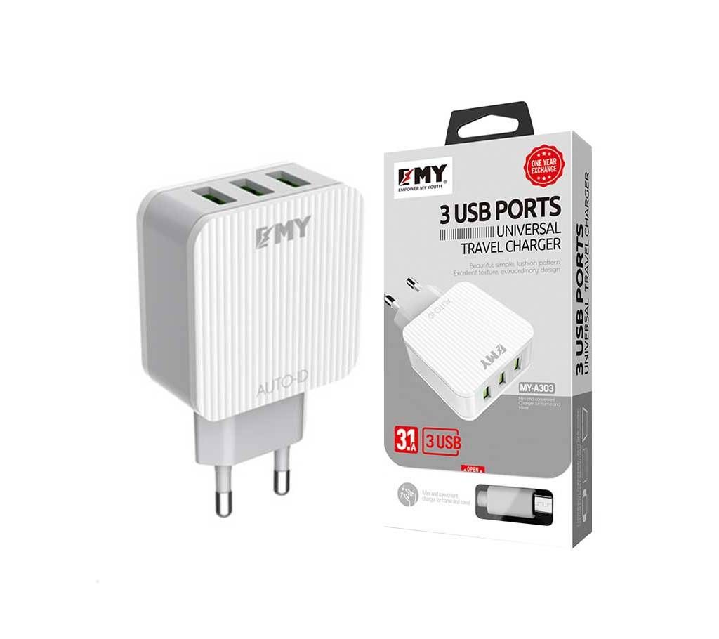 EMY A303 3 USB Fast Charger With Data Cable For Android