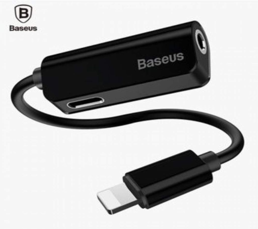 Baseus L32 2 in 1 audio adapter iPhone to 3.5mm cable for iphone 7 7 plus 2 in 1 charging cable jack to headphone 3.5mm jack AUX cable (Black)
