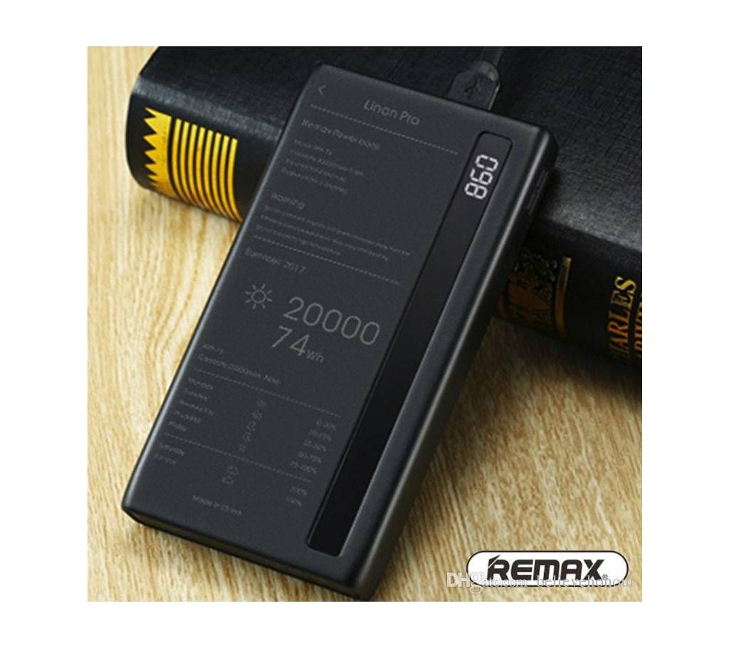 REMAX 20000 mAh Power Bank with Dual USB Led Light Black