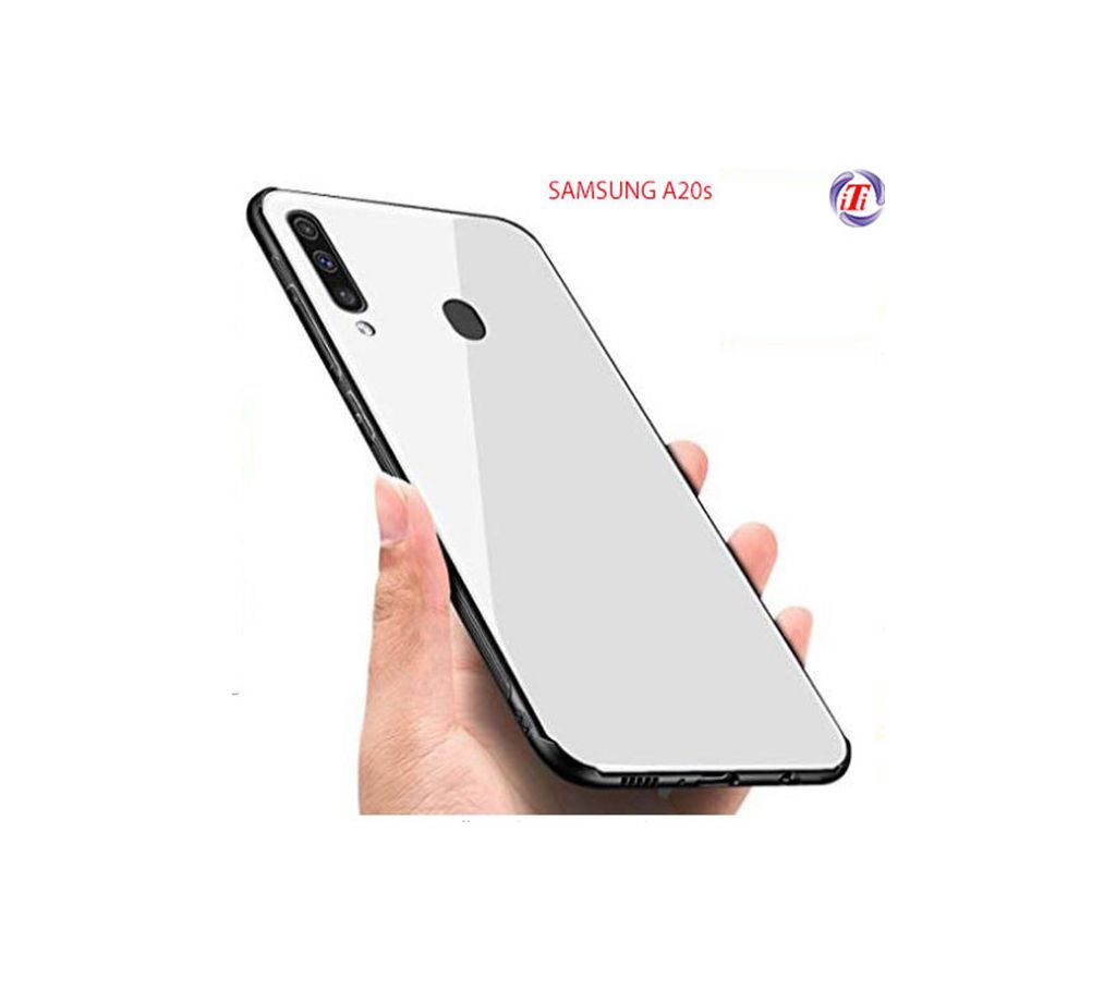 Glass Case Phone Back Cover For Samsung Galaxy A20s ((High Quality)) Original- White