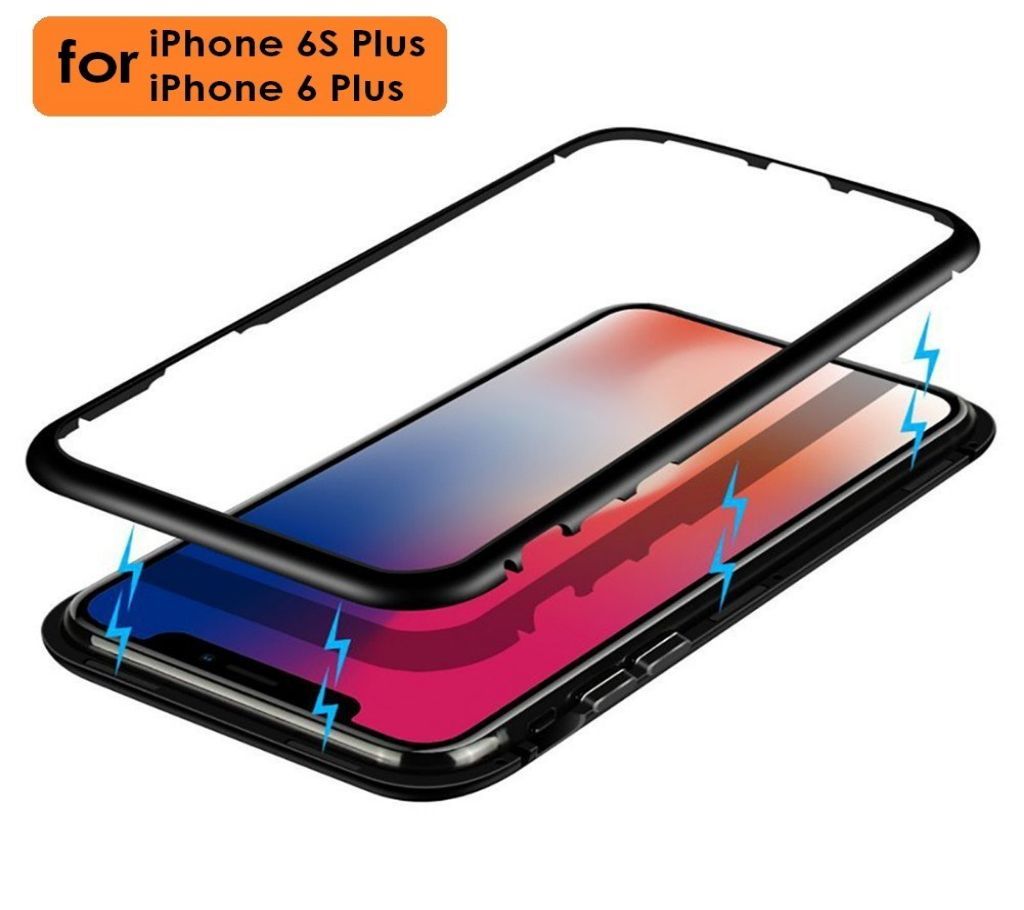 360 Magnetic Metal Tempered Glass Back Cover for iPhone 6Plus