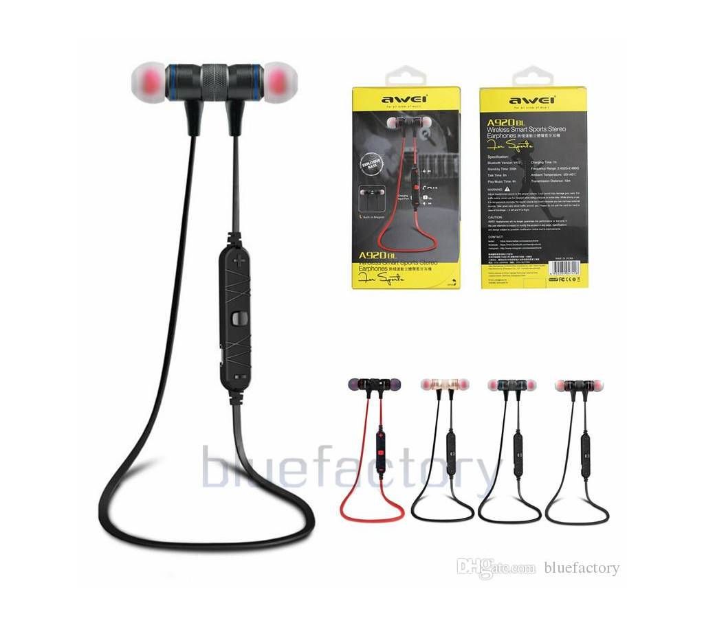 A920BL Wireless Bluetooth Smart Sports Stereo Earphone - Black & Red