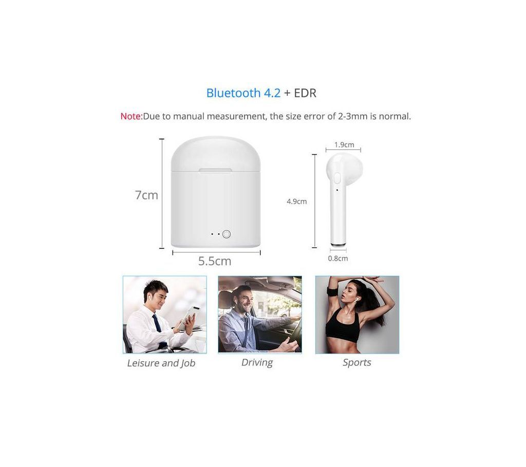 HBQ I7S TWS Double Dual Mini Wireless 4.1 Bluetooth Earphone With Power Case - White