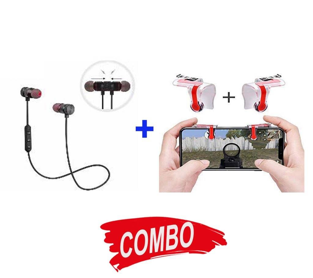 BMI-MAGNET WIRELESS STERIO BLUETOOTH EARPHONE+PUBG and Shooting Game Controller for any Smartphone - Black Combo Offer 