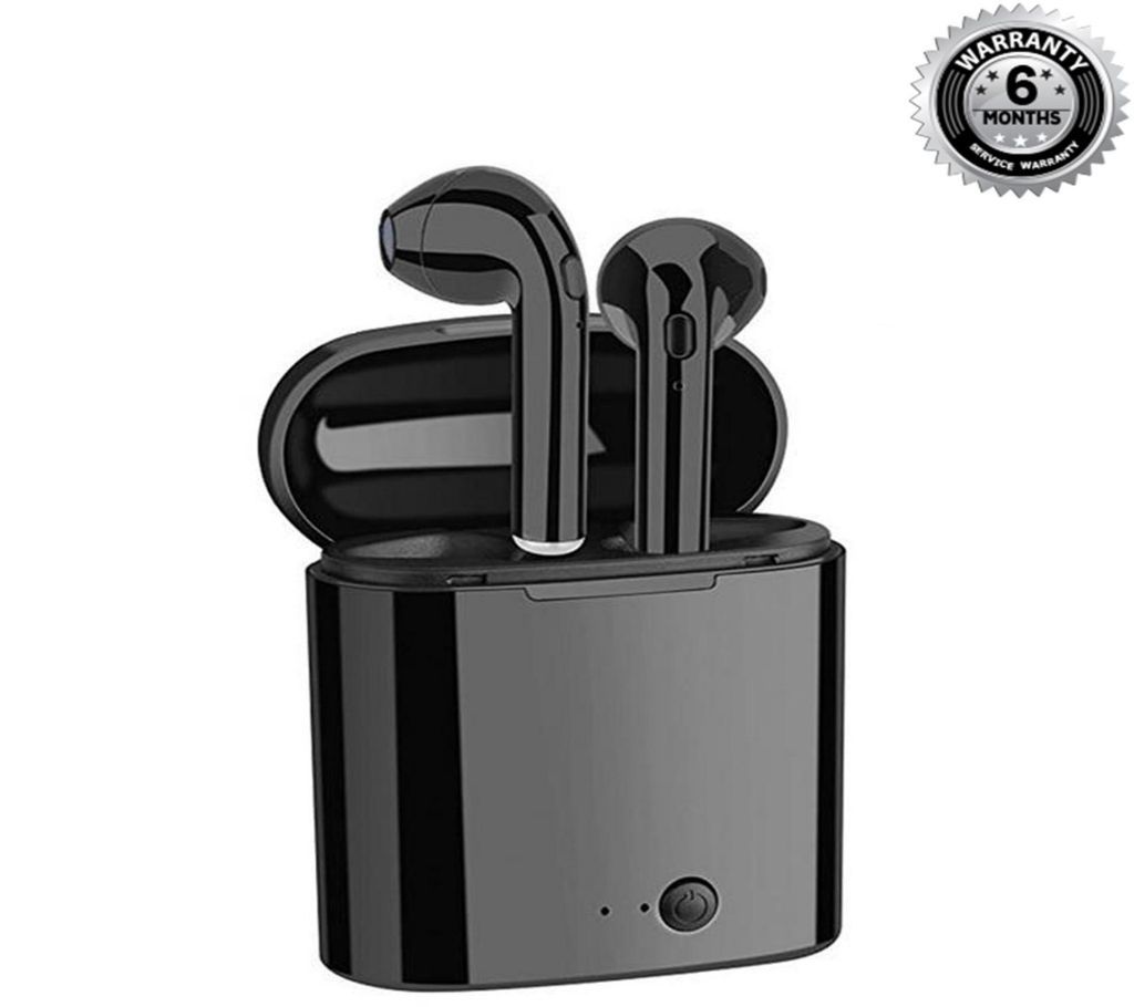 HBQ I7S Double Dual Mini Wireless 4.1 Bluetooth Earphone With Power Case - Black