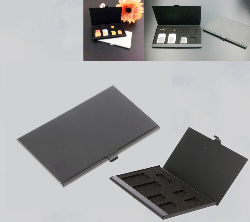 Aluminum Alloy 1 Card Pin + 6 SIM Card Holder Protector Storage Box Case