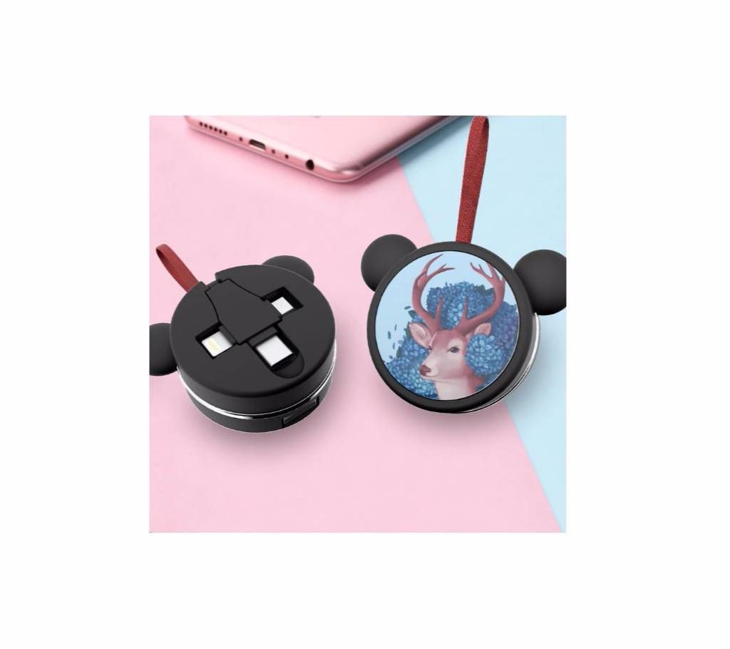 Universal Cute USB Cable 3-in-1 USB Micro Iphone Type C-line Retractable for  Cable With box
