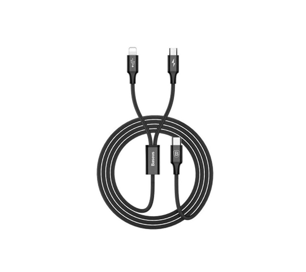 2 in 1 Rapid Series 3A 8 Pin + Micro USB Type-C Cable - Black