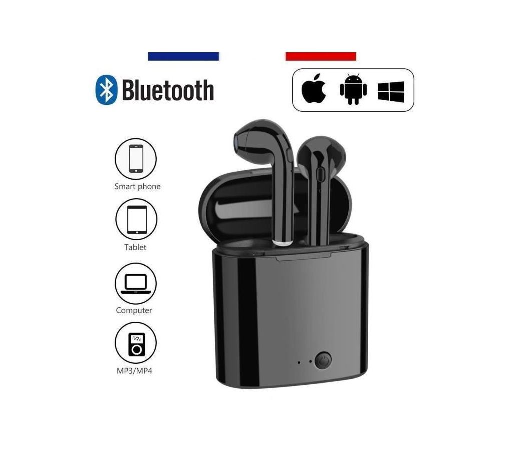 HBQ I7S TWS Double Dual Mini Wireless 4.1 Bluetooth Earphone With Power Case - Black