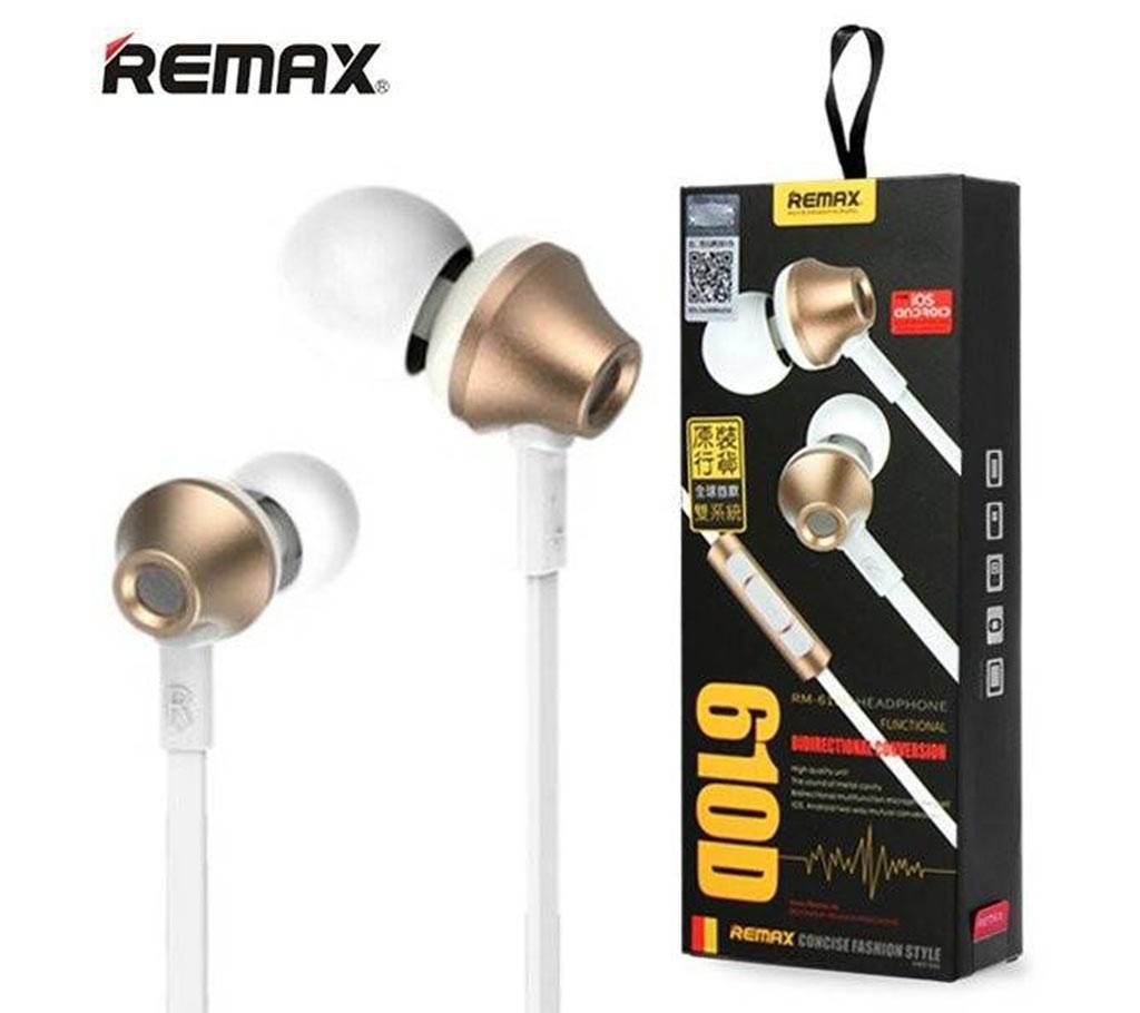 REMAX 610D In-Ear Headphone - White and Golden