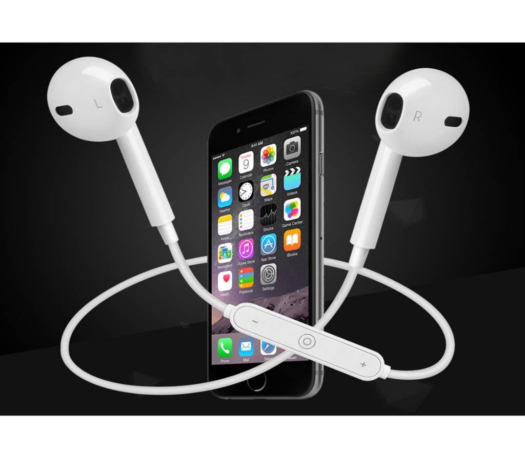 S6- Stereo Bluetooth Wireless Earphone Version-4.1- White
