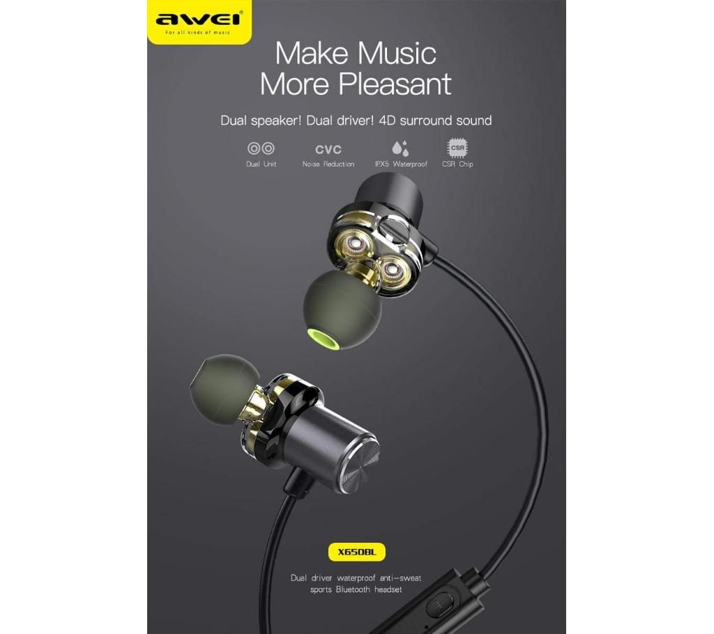 Awei X650bl Wireless Bluetooth Waterproof Headphone 
