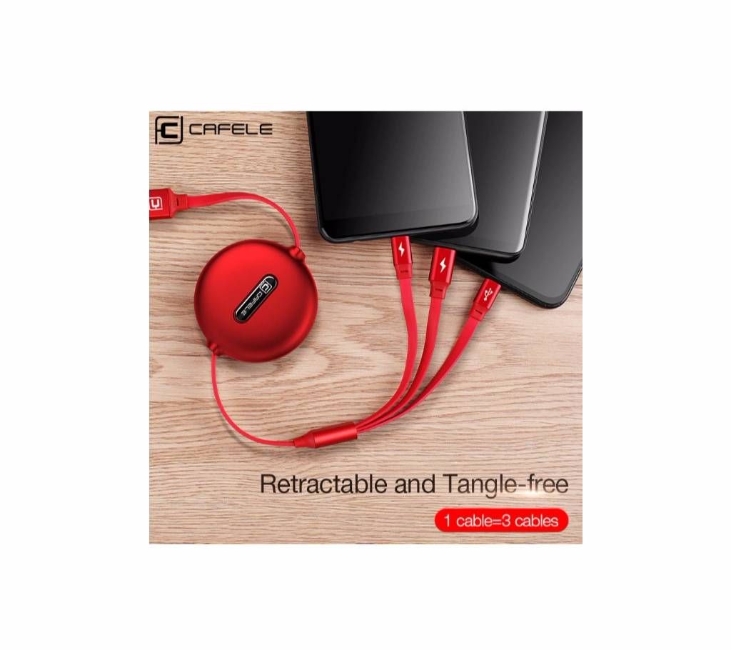 Cafele 3 in 1 Retractable USB Cable for Iphone,Micro usb,Type C 3A Fast Charging Cables 120cm Wire