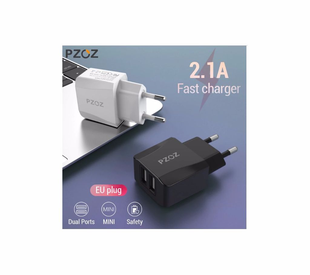PZOZ  2A Fast Charging  2 port EU Plug USB Adapter Charger