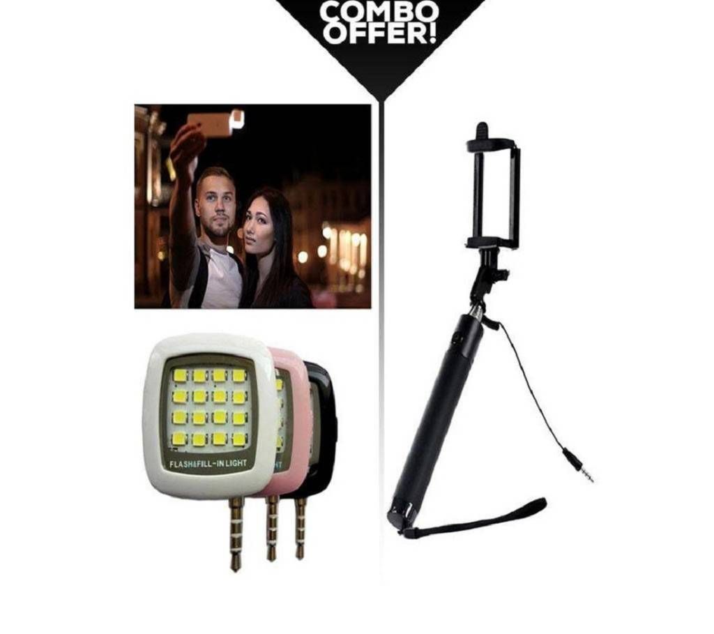 Selfie stick & LED flash light combo offer 