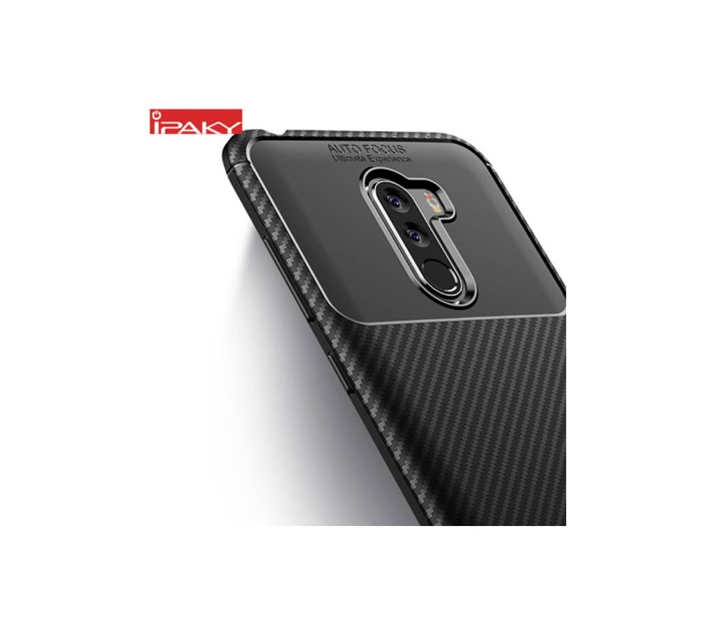 IPAKY Silicone TPU Carbon Fiber Back Hybrid Armor Case Cover for Xiaomi Pocophone F1 (Black)