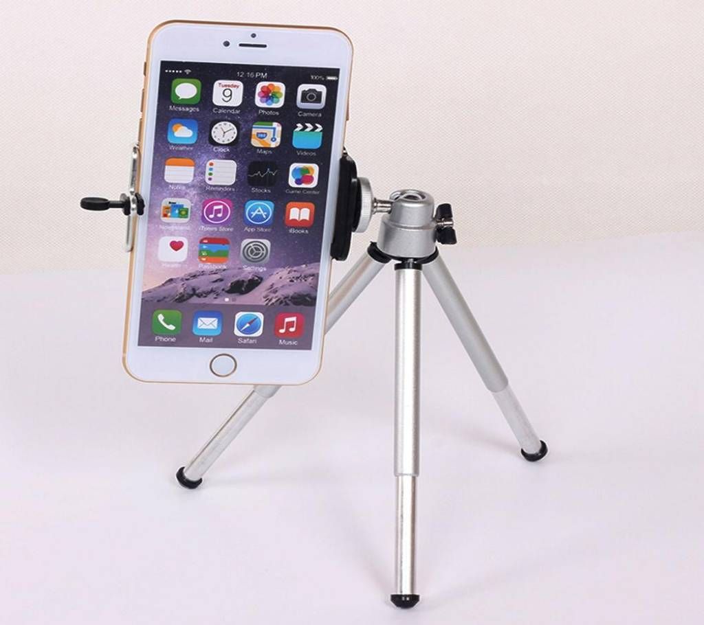 Universal Swivel TrIPOD Stand Holder for Cell Phone - Silver + Black