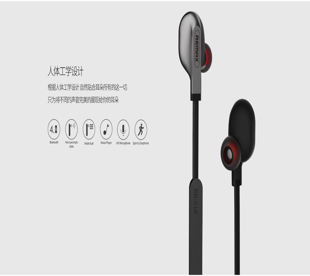 Remax RB-S18 Bluetooth Magnetic Headphone Earphone Black