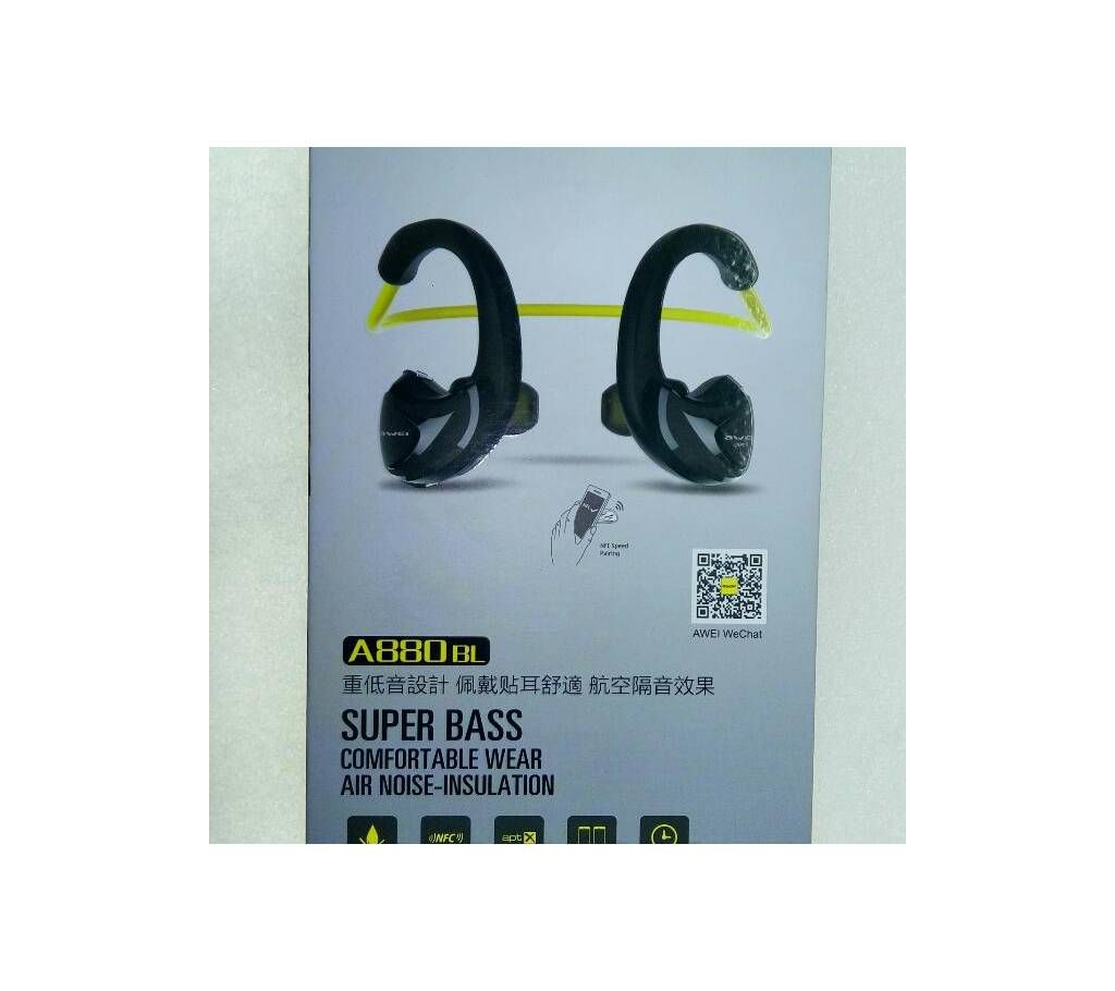 Awei A880BL Super-Bass Neckband Noise-Isolation NFC Bluetooth Headset (Yellow)