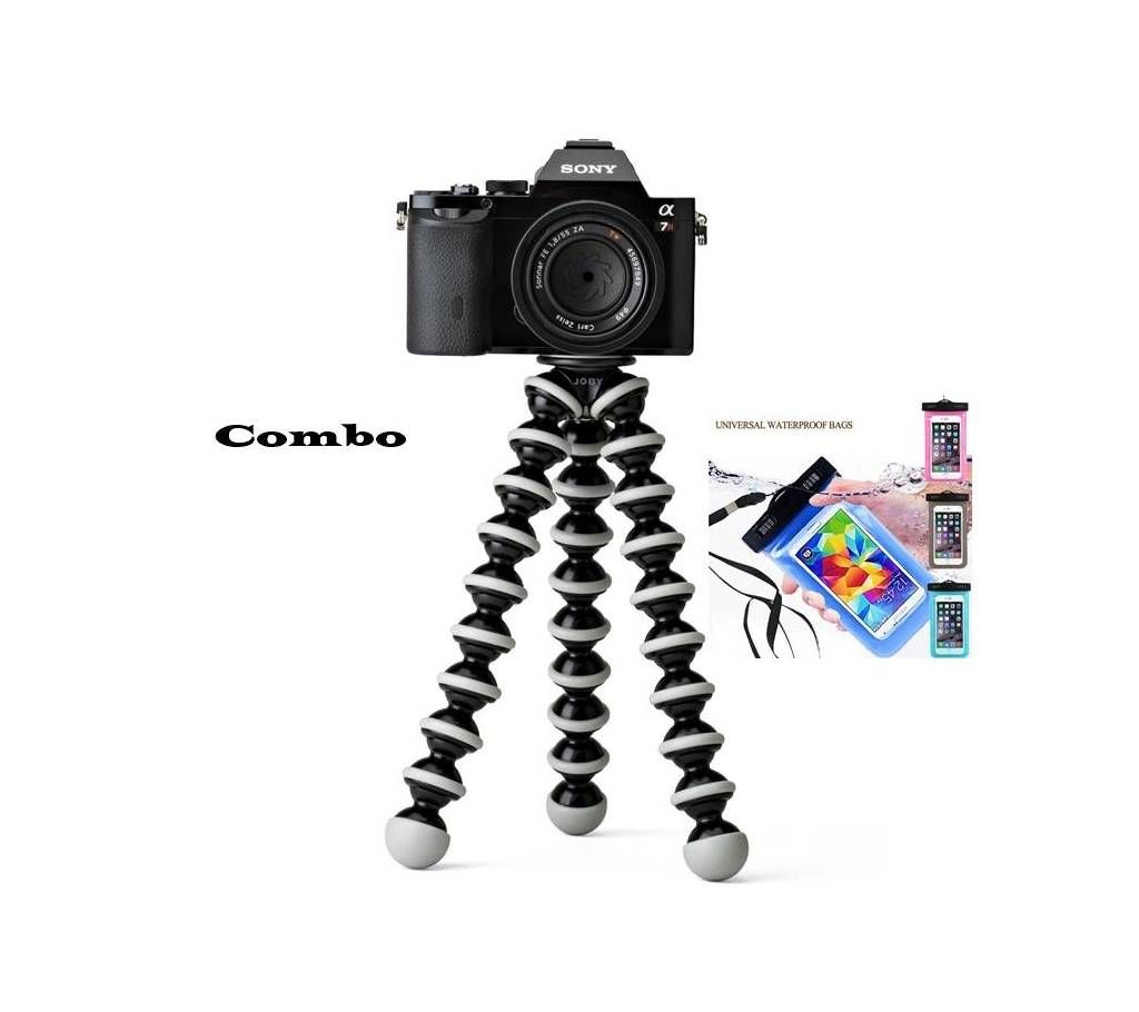 Gorilla pod Flexible Tripod Grip for Mobile & DSLR with Waterproof Mobile bag combo 