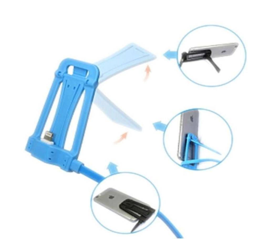 Multi-Function Desktop Mount Holder Stand with Lightning Charging Cable for iPhones - Blue