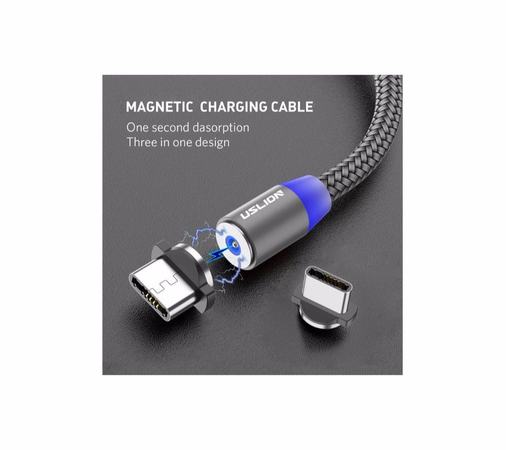 USLION  Magnetic Type C +Micro USB Adapter Fast Charging Cable