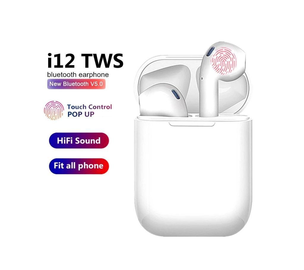 TWS Wireless Earphones i12 Touch Control Bluetooth 5.0 3D Super Bass Pods Headphones For iPhone and Android