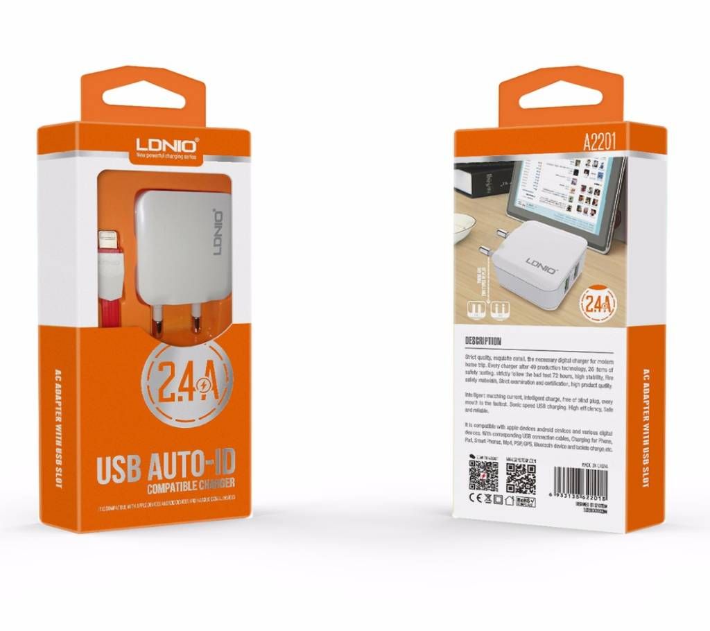 Ldnio 2.4A Dual USB Fast Charger Data Cable Android