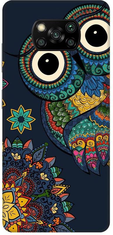 UMPRINT Back Cover for Poco X3/MZB9965IN Owl Mandala Flower Printed Back Cover  (Multicolor, Hard Case, Pack of: 1)