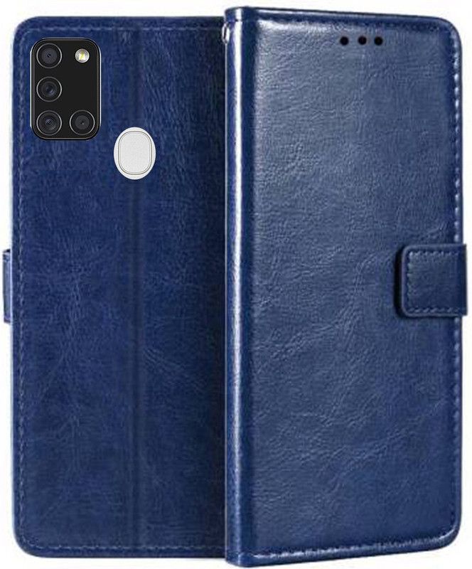 RK Seller Flip Cover for Samsung Galaxy A21s PU Leather Vintage Case with Card Holder and Magnetic Stand  (Blue, Shock Proof, Pack of: 1)