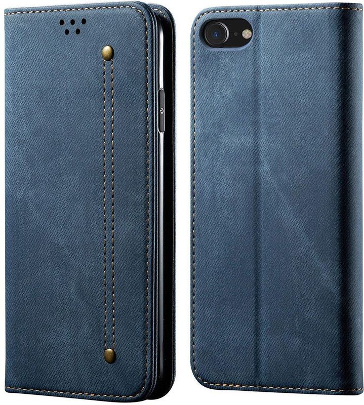 Pure Color Wallet Case Cover for Apple iPhone 8 / iPhone 7 / iPhone SE 2020  (Blue, Magnetic Case, Pack of: 1)
