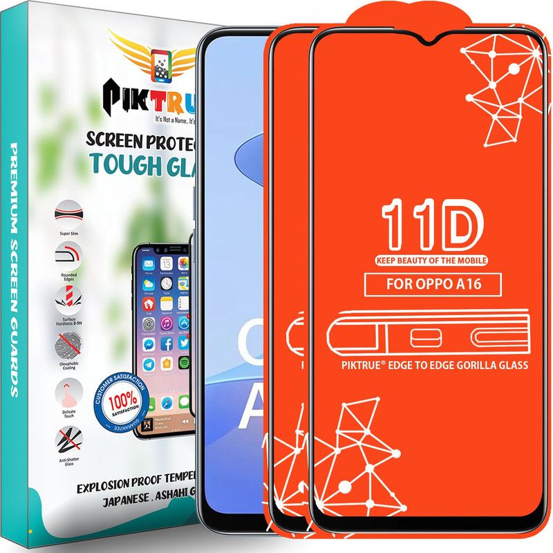 PikTrue Edge To Edge Tempered Glass for Oppo A16  (Pack of 2)