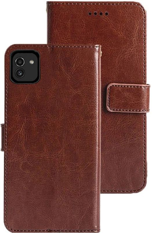 BOZTI Flip Cover for Samsung Galaxy A03  (Brown, Grip Case)