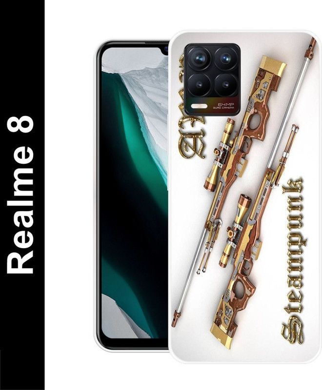 Aabra Back Cover for Realme 8  (White, Gold, Flexible, Silicon, Pack of: 1)