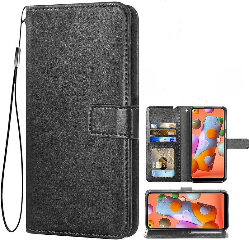 GoPerfect Flip Cover for Realme 8 4G / Realme 8 Pro |Leather Finish|Card Pockets Wallet & Stand  (Black, Magnetic Case, Pack of: 1)