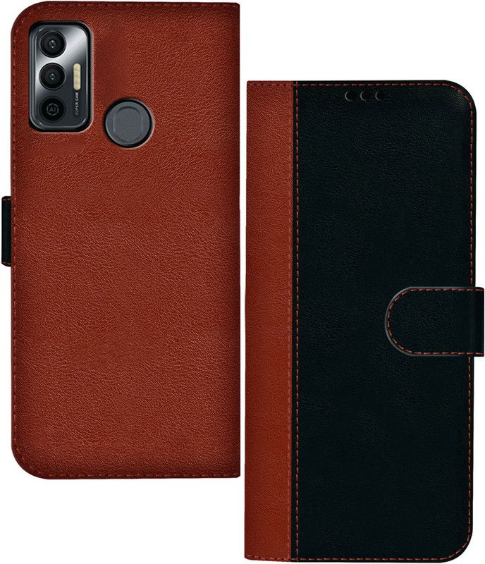 HUPSHY Flip Cover for Tecno Spark 7T  (Black, Brown, Pack of: 1)