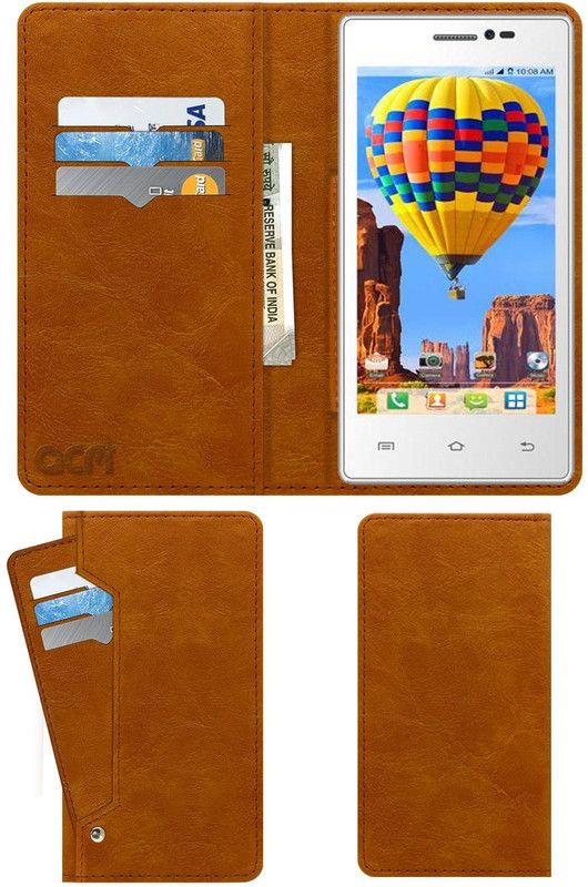 ACM Flip Cover for Intex Aqua I5 Mini  (Gold, Cases with Holder, Pack of: 1)