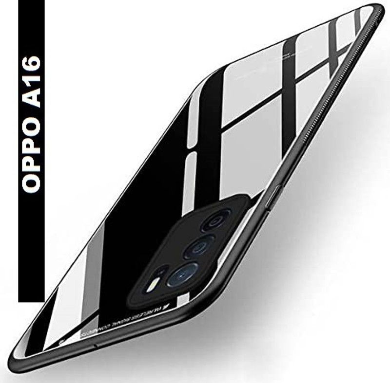 xykos Back Cover for OPPO A16 Mirror Glass Back Cover Shockproof Bumper Case  (Black, Matte Finish)
