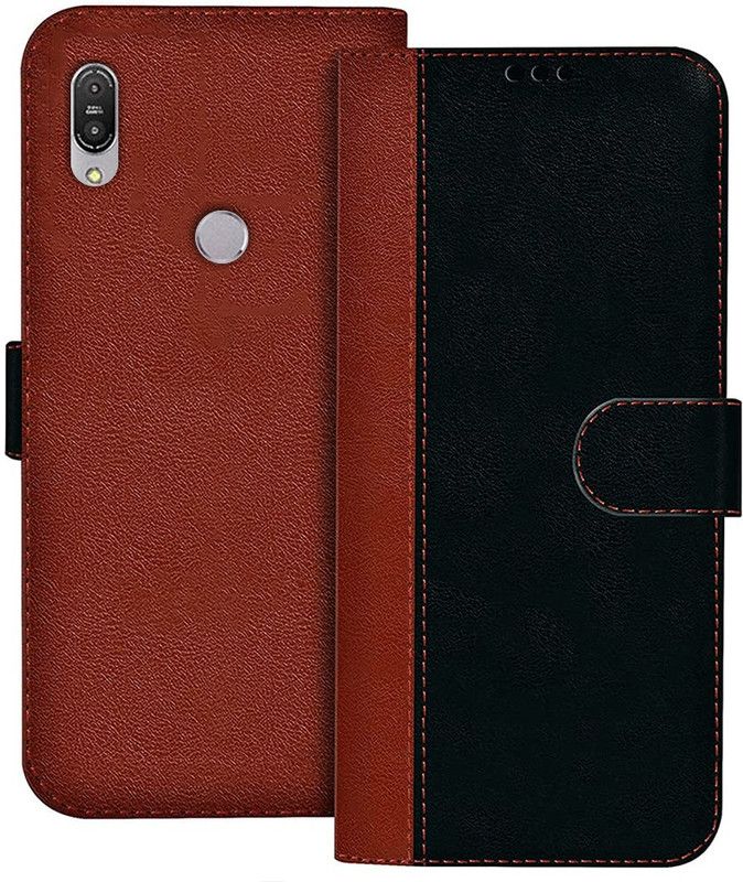 Kridha Flip Cover for Asus Zen Max Pro M1 flip cover | ZB601KL flip cover | X00TD | Black, Brown Design  (Black, Magnetic Case)
