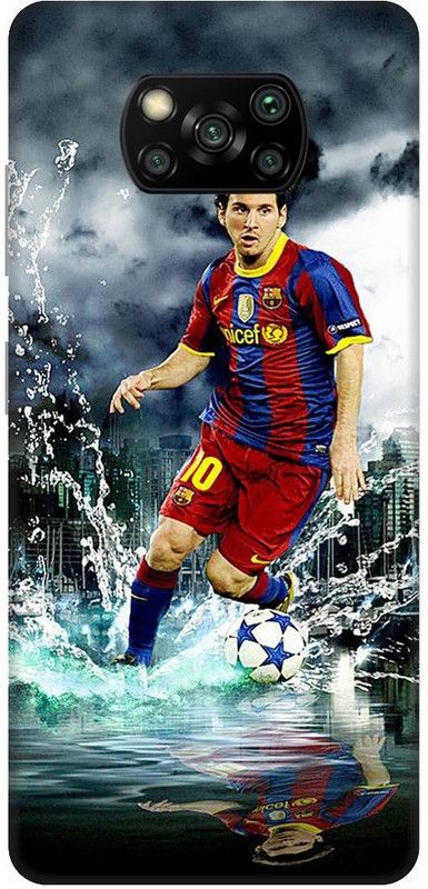 UMPRINT Back Cover for Poco X3/MZB9965IN Messi Football messi10 Printed Back Cover  (Multicolor, Hard Case, Pack of: 1)
