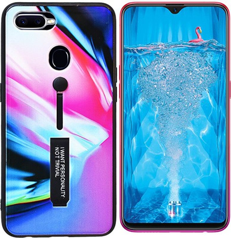 MARSHLAND Back Cover for Compatible with, Thumb Grip with Kickstand Printed, Latest Smooth Touch, OPPO F9 Pro  (Multicolor, Grip Case, Silicon, Pack of: 1)